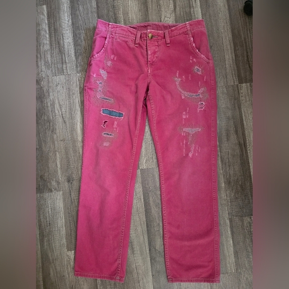 TRUE RELIGION Y2K RED DISTRESSED JEANS PANTS 28 M 2000s Grungecore Streetwear - Picture 14 of 15